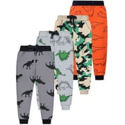 QEFJNO Toddler and Little Boys Cotton Pull On Active Jogger Pants Casual Sweatpants with Drawstring 1Pcs Black Dinosaur 3T